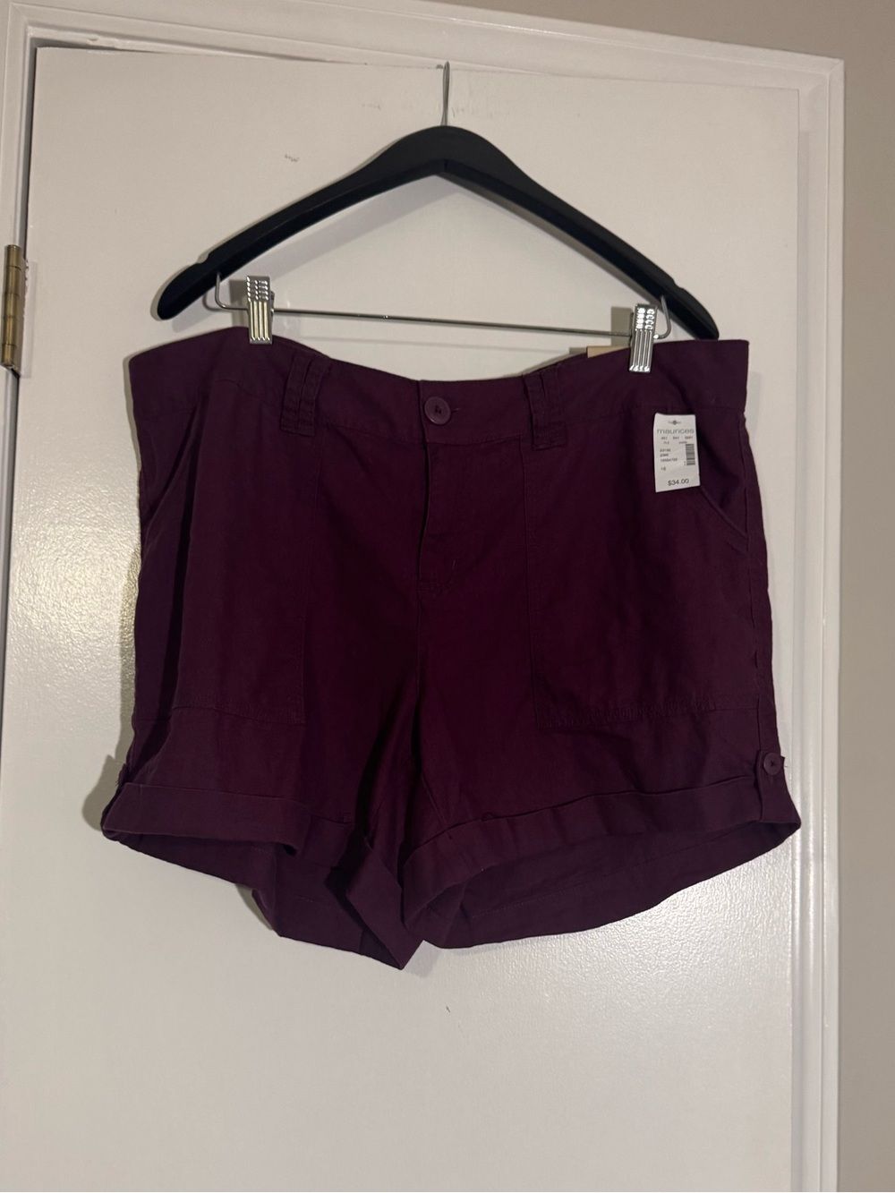 Maurices Deep Plum Roll-Hem High Waist Shorts linen cotton blend summer weather